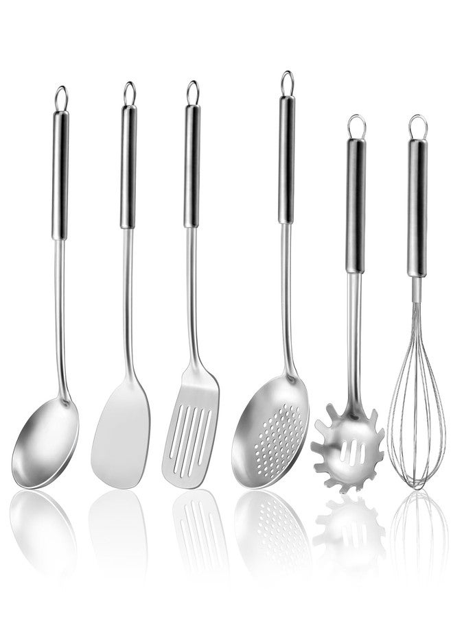 Gymdin 6-Piece Kitchen Cooking Utensils Set, Stainless Steel Kitchen Utensils with Suspendable Handle, Spatula, Slotted Turner, Soup Ladle, Slotted Spoon, Whisk, Pasta Server, Dishwasher Safe - Image 1