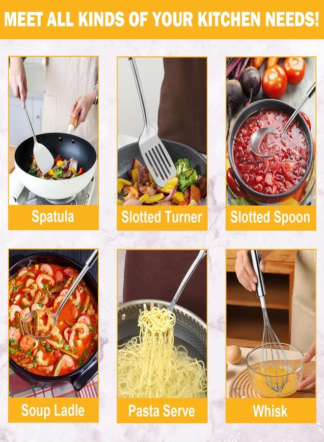 Gymdin 6-Piece Kitchen Cooking Utensils Set, Stainless Steel Kitchen Utensils with Suspendable Handle, Spatula, Slotted Turner, Soup Ladle, Slotted Spoon, Whisk, Pasta Server, Dishwasher Safe - Image 3