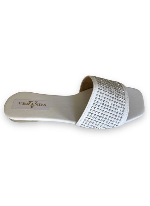 Flat Slipper With Straps On The Front-White