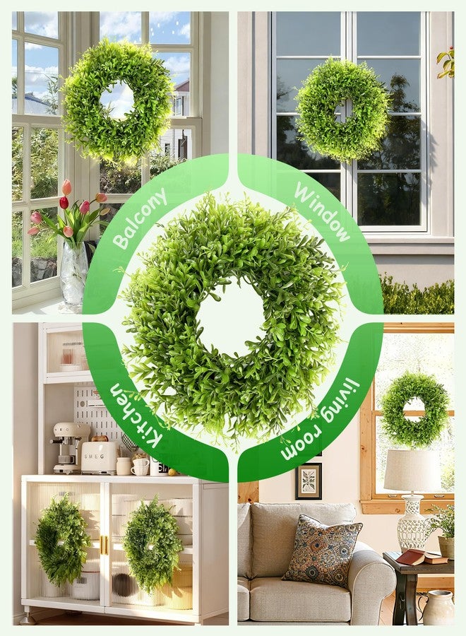Vlorart 12 Inch Small Boxwood Wreath for Front Door, 2 Pcs Small Green Wreath Artificial Boxwood Wreaths Weatherproof, Spring Summer Mini Wreaths for Cabinets Window Wedding Farmhouse Indoor Outdoor - Image 5