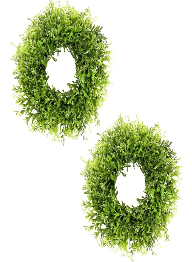 Vlorart 12 Inch Small Boxwood Wreath for Front Door, 2 Pcs Small Green Wreath Artificial Boxwood Wreaths Weatherproof, Spring Summer Mini Wreaths for Cabinets Window Wedding Farmhouse Indoor Outdoor - Image 1