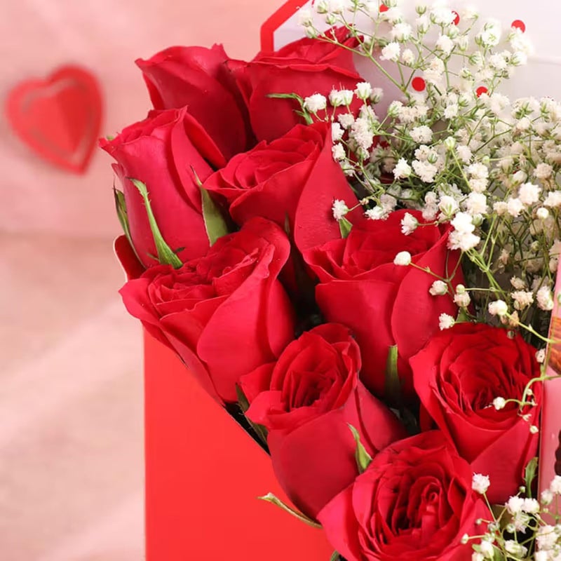 FlowerAura Love Bouquet of 12 Red Roses Almonds Rocks In Envelope Box For Birthday Anniversary Gift Valentines Day Gift For Boyfriend Girlfriend Wife Husband Men Women Same Day Delivery - Image 3