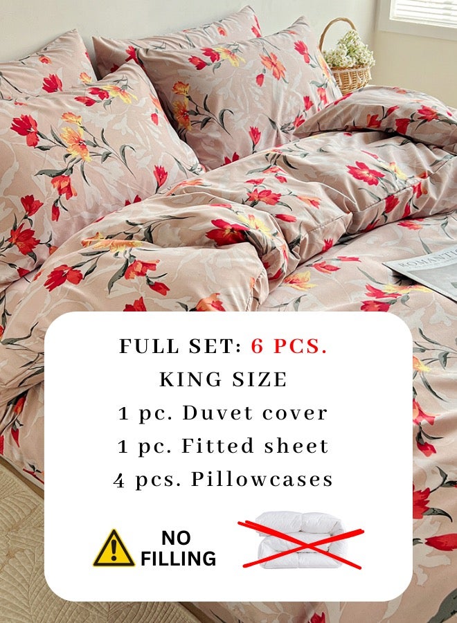 LUNA Home King size 6-piece modern duvet cover set with orange floral design. - Image 4