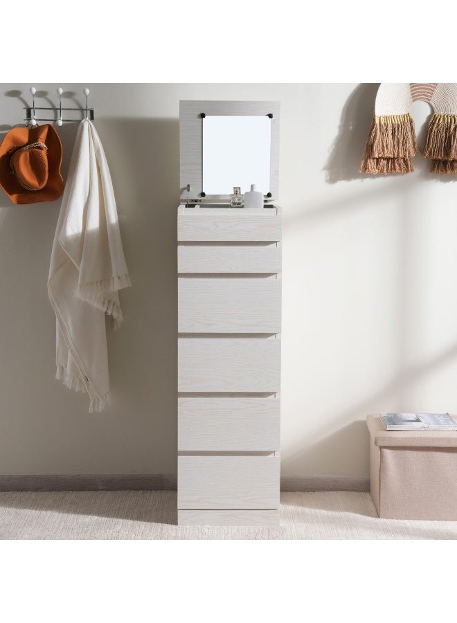 Pan Home خزانة الربيع بـ 6 أدراج مع مرآة - أبيض - Image 1