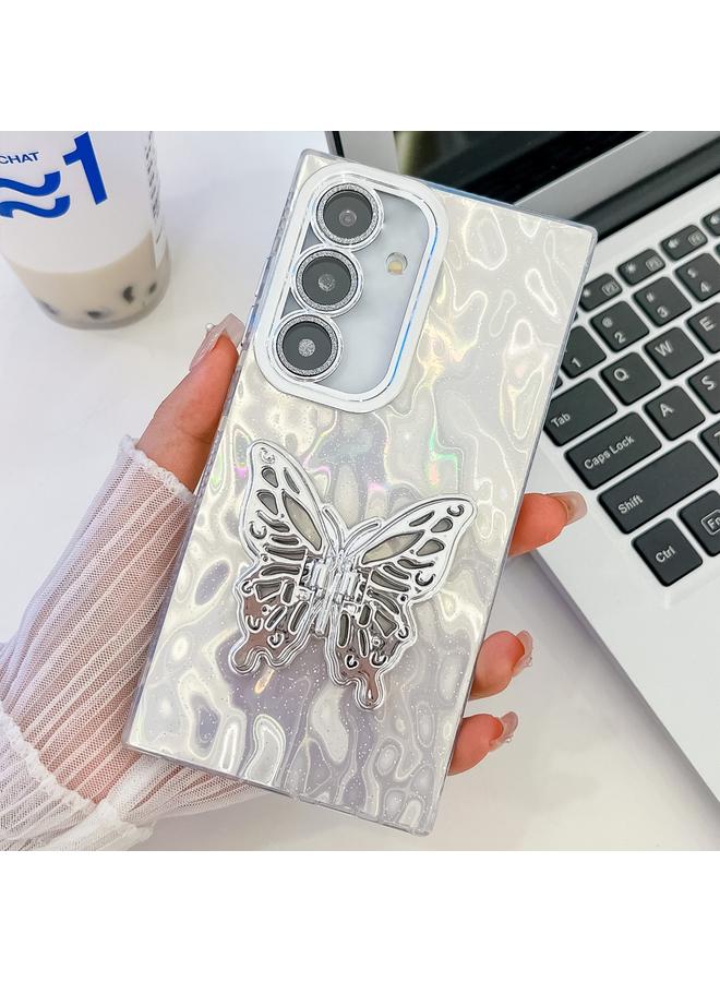 اس-توب جراب لهاتف Samsung Galaxy S25+ 5G، جراب هاتف TPU بحامل على شكل فراشة وملمس لامع مع غشاء عدسة - Image 1