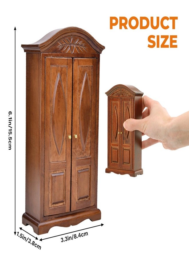 Gallipower 1:12 Miniature Doll Armoire,Wooden Vintage Double Door Dolls Wardrobe Closet for Dollhouse Accessories Model Home Decoration(Brown) - Image 2