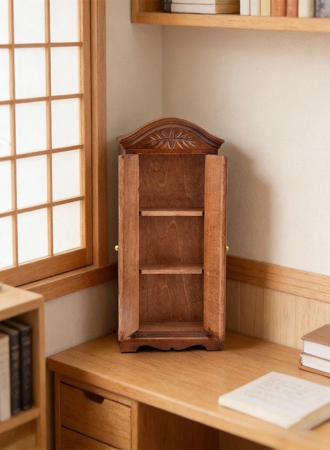 Gallipower 1:12 Miniature Doll Armoire,Wooden Vintage Double Door Dolls Wardrobe Closet for Dollhouse Accessories Model Home Decoration(Brown) - Image 4