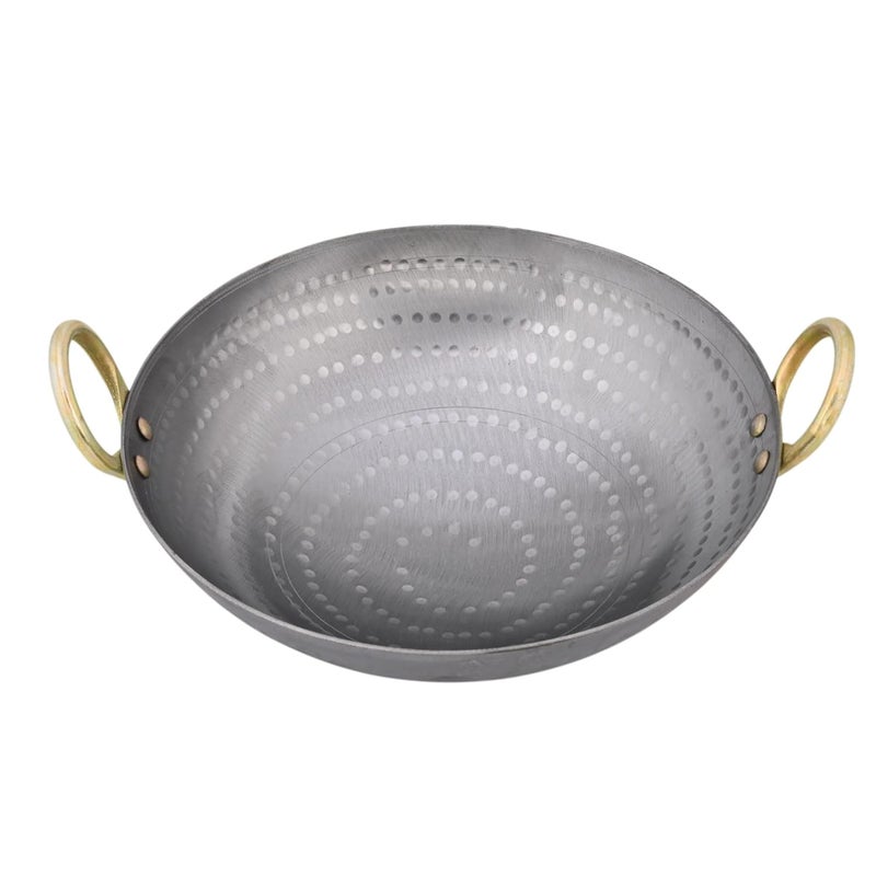 PTR Pure Iron Deep Frying Kadai Indias First Kadhai with Smooth Edges Best Frying Pan Wok Heavy Base Handmade Hammered Matthar Metal Spoon Friendly Dishwasher Safe Strong Riveted Handle 35 Litre - Image 1