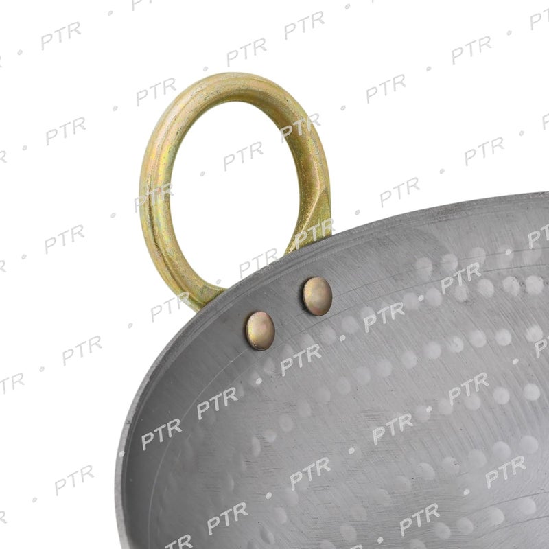 PTR Pure Iron Deep Frying Kadai Indias First Kadhai with Smooth Edges Best Frying Pan Wok Heavy Base Handmade Hammered Matthar Metal Spoon Friendly Dishwasher Safe Strong Riveted Handle 35 Litre - Image 3