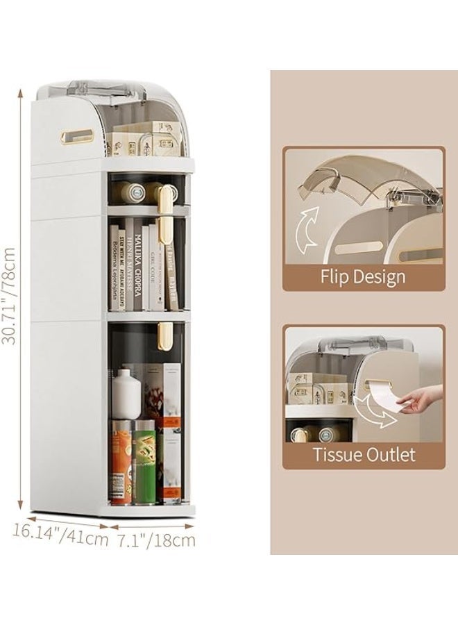 وحدات تخزين ومنظمات حمام بثلاث طبقات، خزانة حمام بلاستيكية طويلة ورفيعة، عربة تخزين مقاومة للماء مع أدراج شفافة وعجلات، مثالية للمساحات الصغيرة في الحمام والمطبخ. - Image 4