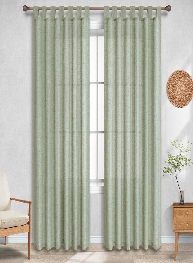 KOUFALL Sage Green Linen Sheer Curtains 84 Inches Long Boho Tab Top Farmhouse Cottagecore Cottage Core Curtains for Bedroom Living Room 84 Inch Long 2 Panels Set, Light Green - Image 2