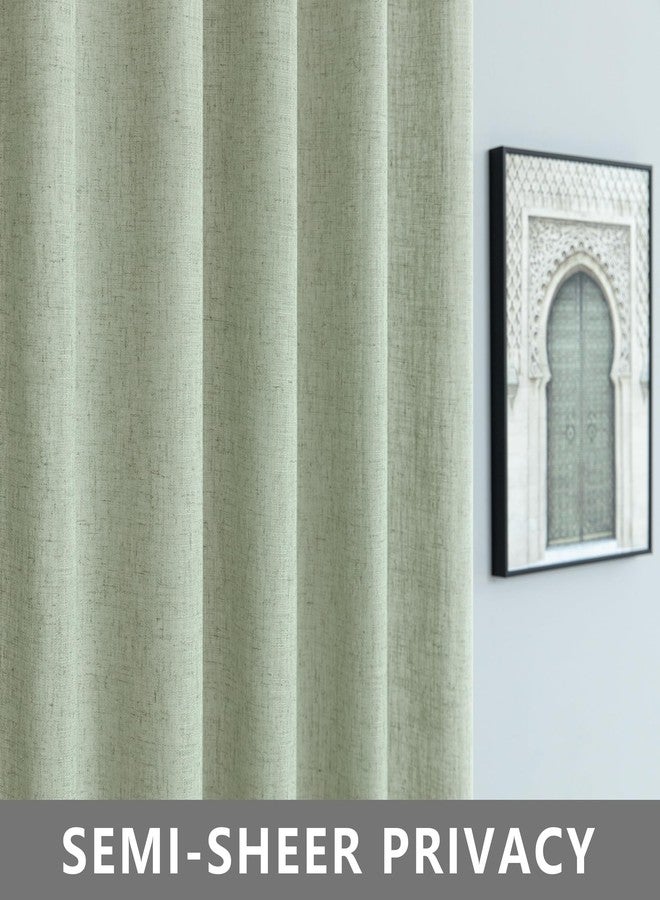 KOUFALL Sage Green Linen Sheer Curtains 84 Inches Long Boho Tab Top Farmhouse Cottagecore Cottage Core Curtains for Bedroom Living Room 84 Inch Long 2 Panels Set, Light Green - Image 4