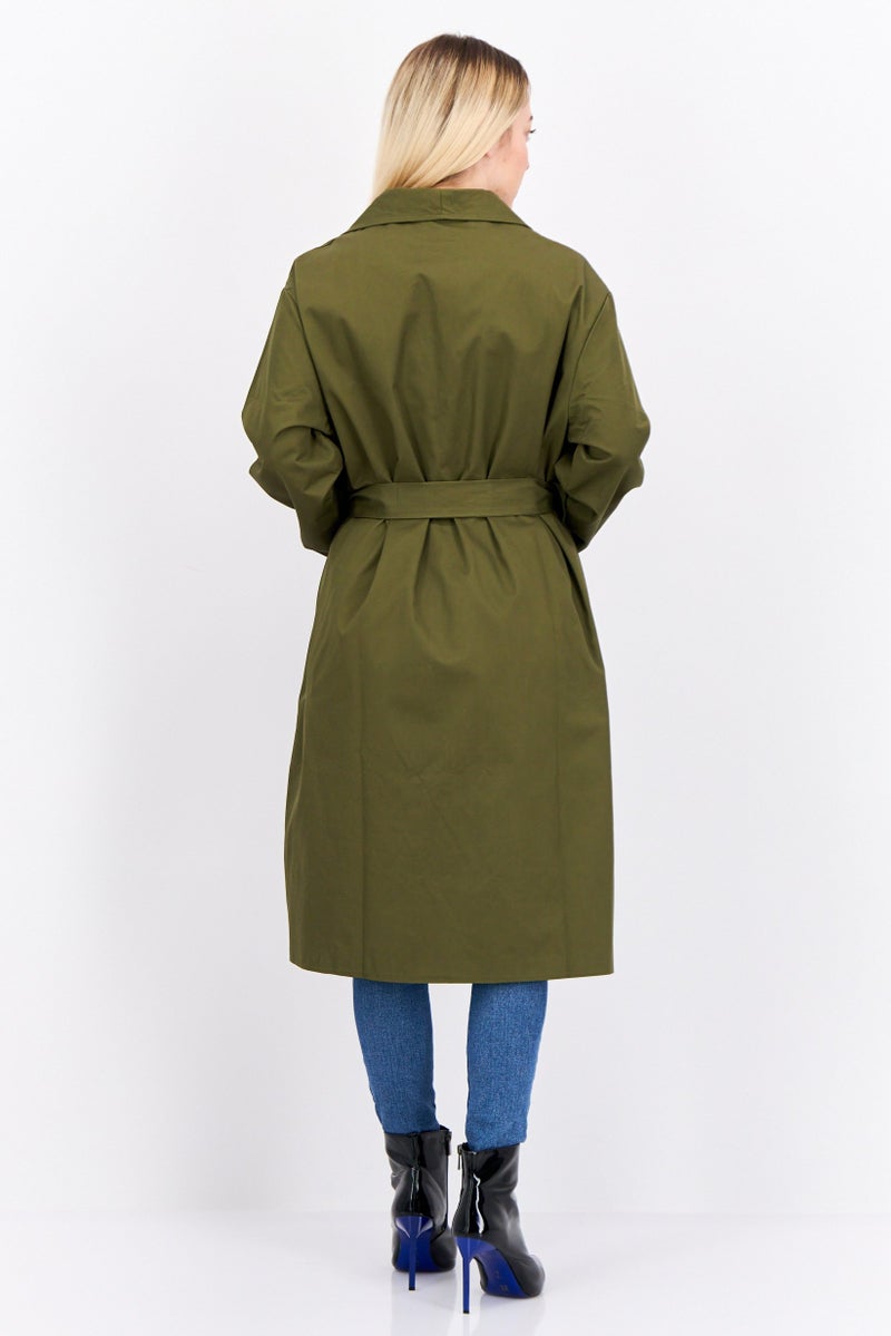 Unique21 Women Petite Solid Belted Trench Coat, Olive  - Image 3