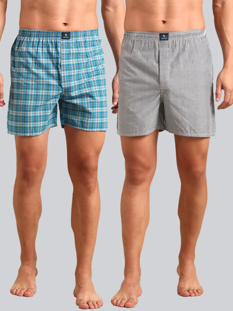 جوفن Men Checked Pure Cotton Boxers Pack of 2
