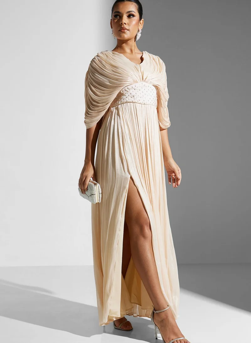 Namshi X Zena Louay Zena Louay Drape Detail Dress With Embellished Waist