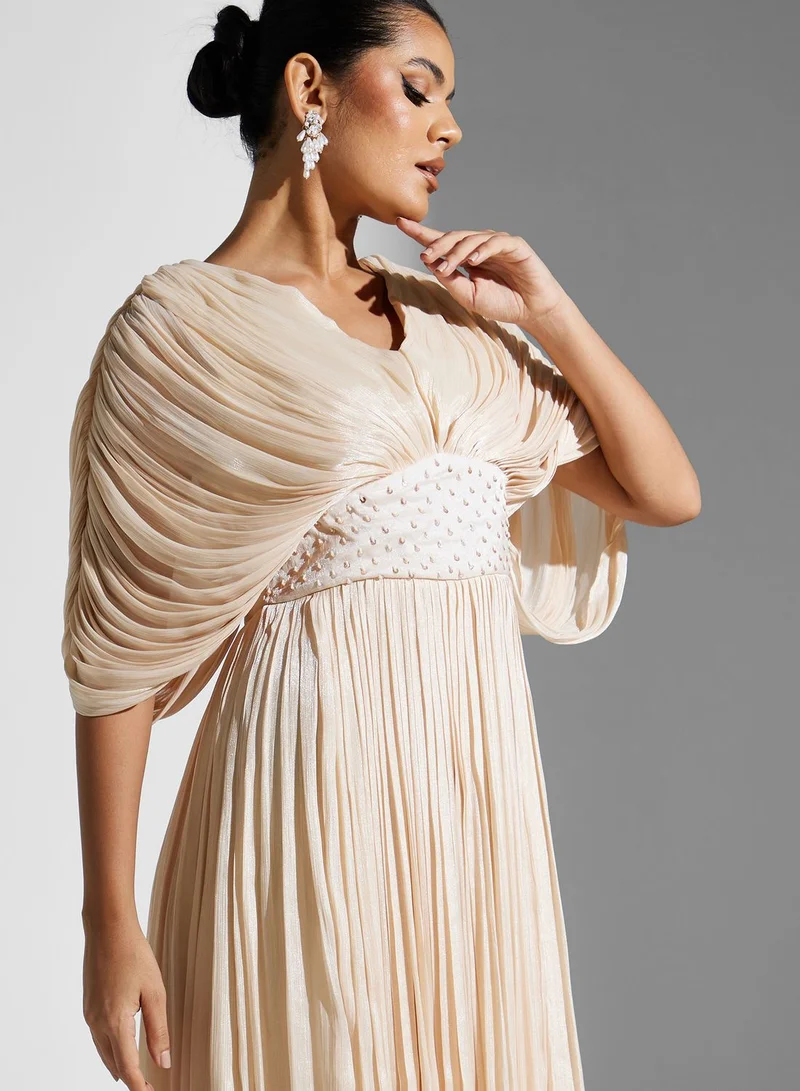 Namshi X Zena Louay Zena Louay Drape Detail Dress With Embellished Waist