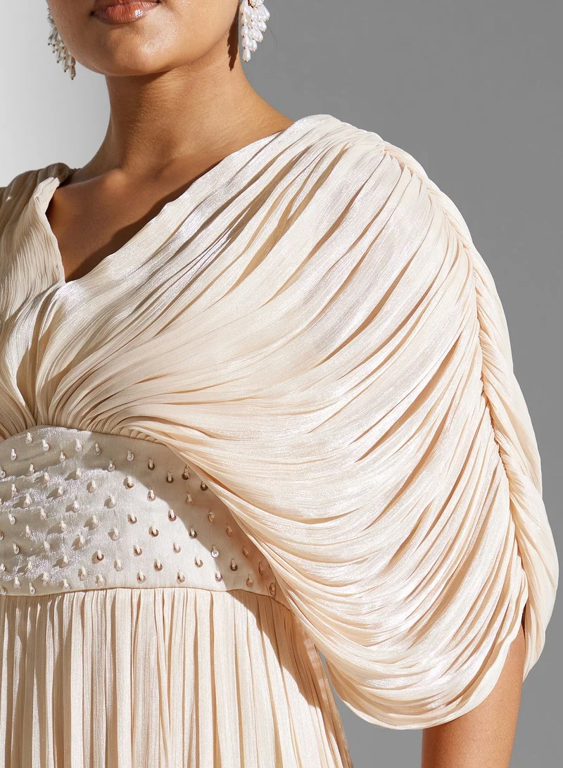 Namshi X Zena Louay Zena Louay Drape Detail Dress With Embellished Waist