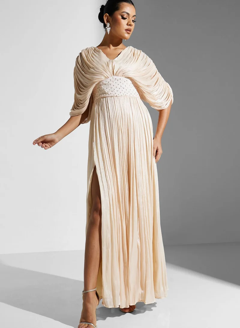 Namshi X Zena Louay Zena Louay Drape Detail Dress With Embellished Waist