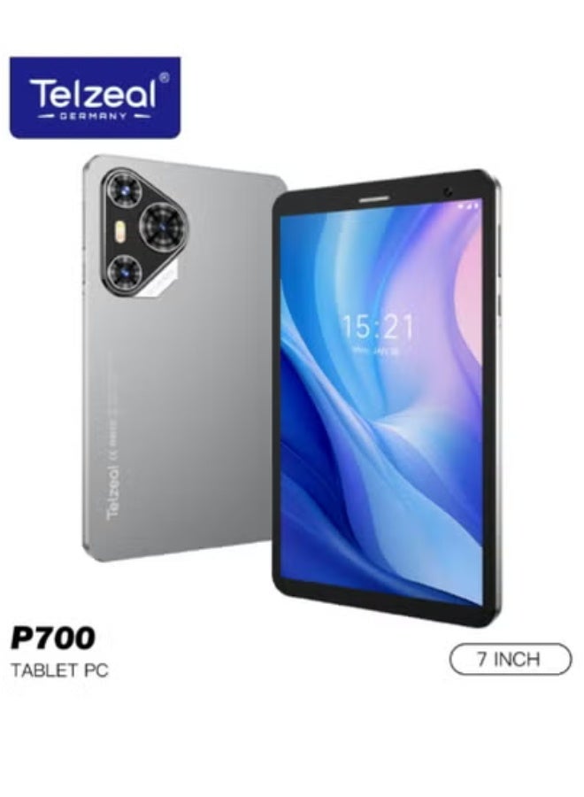 Telzeal P700 7-Inch Android Tablet – Compact HD Display, 6GB RAM + 256GB Storage, 5G Dual SIM Support, Quad-Core Processor, 3000mAh Battery, Front & Rear Cameras, Slim Grey Design, Ideal for Travel, Study & Entertainment - Image 1
