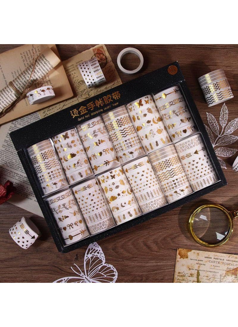 DD RETAILS - DD RETAILS Floral Gold Foil Washi Tape Set || White Skinny Masking Decorative Tape || Modern Arts Adhesive Tapes For Craft, Kids, Scrapbook, DIY, Gift Wrapping (Print May Very) (6) - Image 1