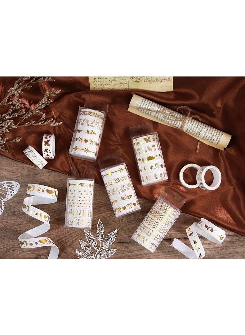 DD RETAILS - DD RETAILS Floral Gold Foil Washi Tape Set || White Skinny Masking Decorative Tape || Modern Arts Adhesive Tapes For Craft, Kids, Scrapbook, DIY, Gift Wrapping (Print May Very) (6) - Image 1