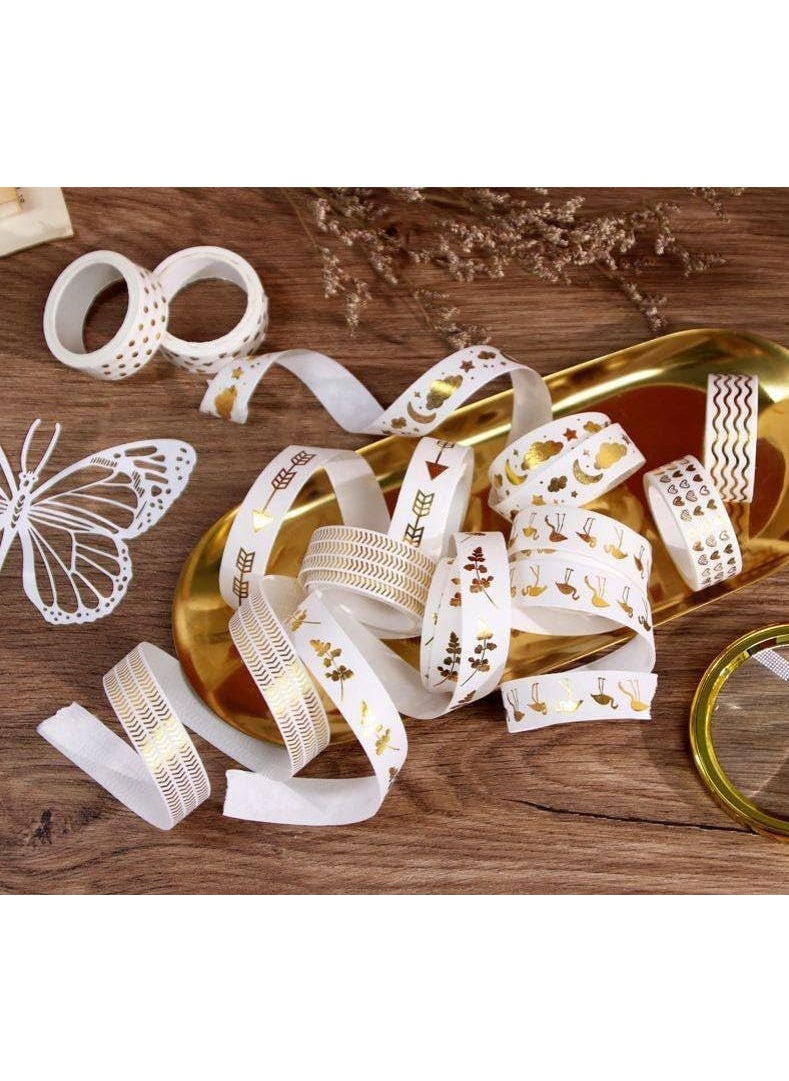 DD RETAILS - DD RETAILS Floral Gold Foil Washi Tape Set || White Skinny Masking Decorative Tape || Modern Arts Adhesive Tapes For Craft, Kids, Scrapbook, DIY, Gift Wrapping (Print May Very) (6) - Image 1