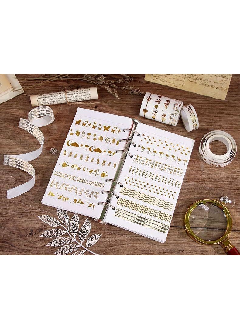 DD RETAILS - DD RETAILS Floral Gold Foil Washi Tape Set || White Skinny Masking Decorative Tape || Modern Arts Adhesive Tapes For Craft, Kids, Scrapbook, DIY, Gift Wrapping (Print May Very) (6) - Image 1