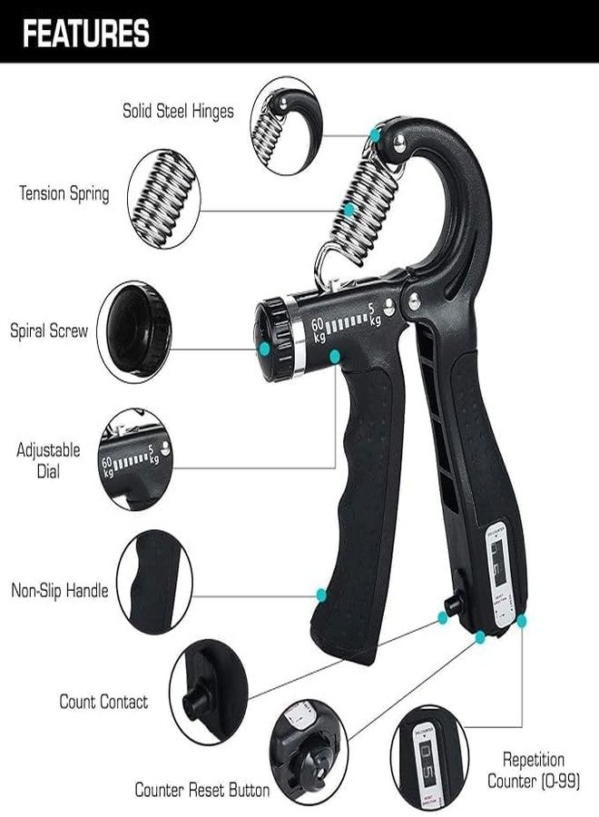 xyno Enhance Your Grip Strength: Combo Pack Hand Grip Strengthener with Counter & Forearm Exerciser Hand Gripper with Counter Meter and Finger Gripper Combo For Forearm, Viens & Fingers - Image 2