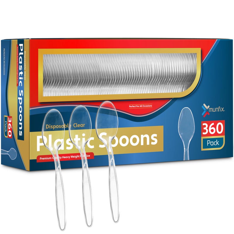 Munfix 360 Count Clear Plastic Spoons Heavy Duty Premium Disposable Spoons Heat Resistant and BPA Free Plastic Silverware Utensils Durable Cutlery Set for Parties Picnics Events - Image 1