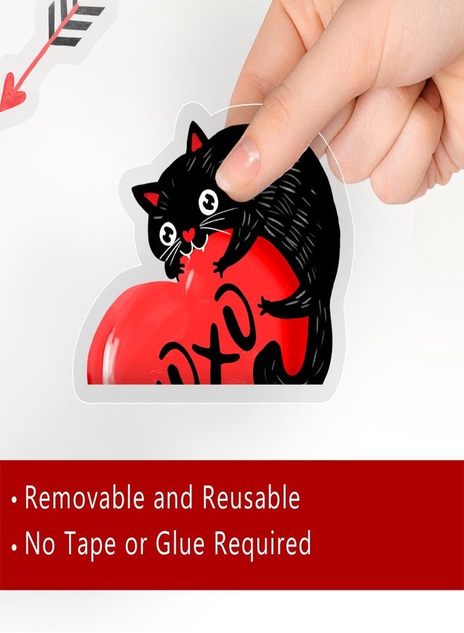 Mfault Valentines Day Black Cat Window Clings 4 Sheets, Hello Valentine Red Love Heart Balloon Arrow Stickers Decals Decorations, Romantic Anniversary Wedding Home Kitchen Decor Party Supplies - Image 5