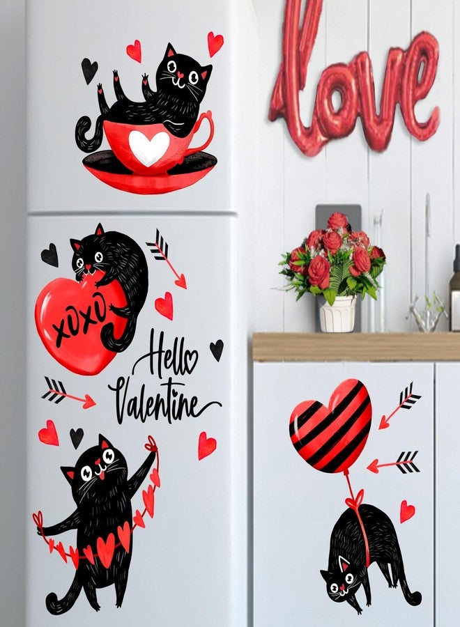 Mfault Valentines Day Black Cat Window Clings 4 Sheets, Hello Valentine Red Love Heart Balloon Arrow Stickers Decals Decorations, Romantic Anniversary Wedding Home Kitchen Decor Party Supplies - Image 4