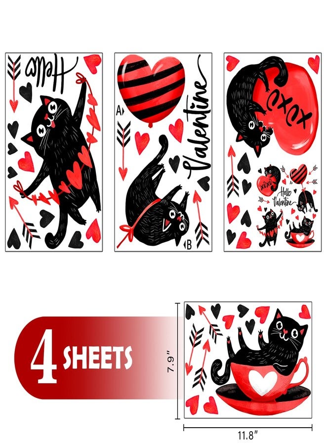 Mfault Valentines Day Black Cat Window Clings 4 Sheets, Hello Valentine Red Love Heart Balloon Arrow Stickers Decals Decorations, Romantic Anniversary Wedding Home Kitchen Decor Party Supplies - Image 2