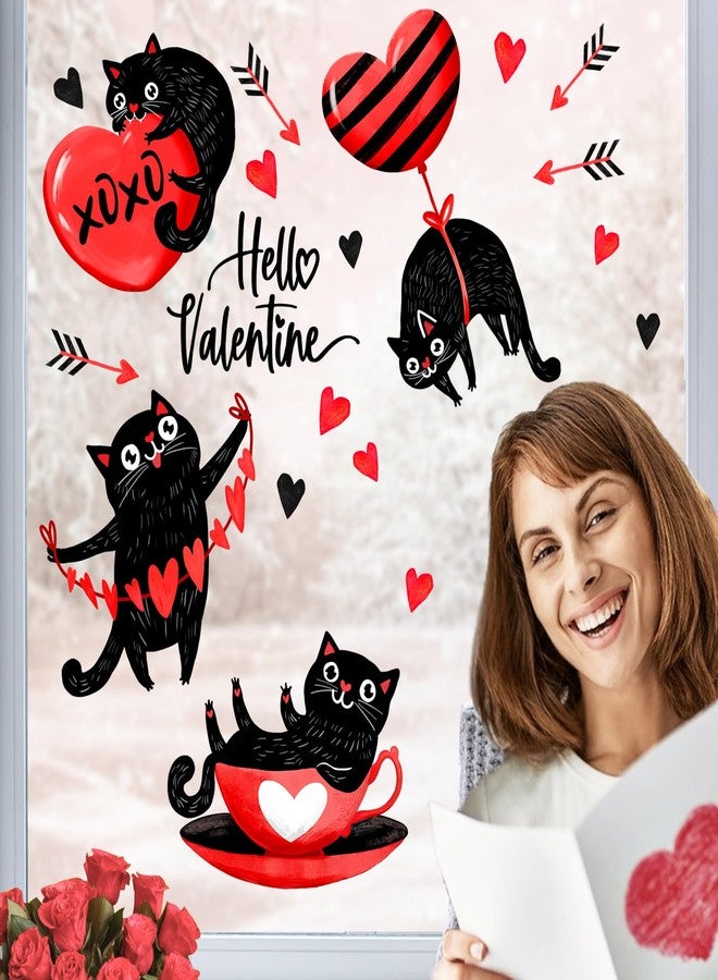 Mfault Valentines Day Black Cat Window Clings 4 Sheets, Hello Valentine Red Love Heart Balloon Arrow Stickers Decals Decorations, Romantic Anniversary Wedding Home Kitchen Decor Party Supplies - Image 3