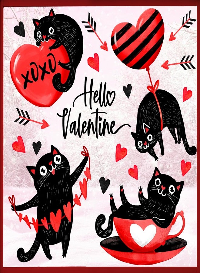 Mfault Valentines Day Black Cat Window Clings 4 Sheets, Hello Valentine Red Love Heart Balloon Arrow Stickers Decals Decorations, Romantic Anniversary Wedding Home Kitchen Decor Party Supplies - Image 1