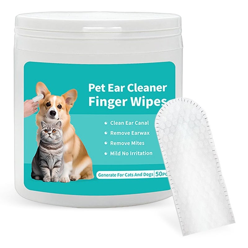 VIKINGS Pet Wet Wipes, Disposable Pet Cleaning Finger Cover Cot Wipes Dog Cat Ear Cleaning Cover Finger Wet Wipes, Non-Woven Ear Cleaning Wet Wipes Protecting Cat Dog Ear Health(Pack(1) 50 Pcs) - Image 1