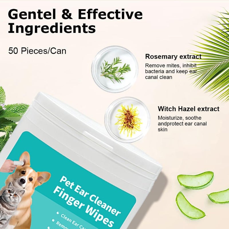 VIKINGS Pet Wet Wipes, Disposable Pet Cleaning Finger Cover Cot Wipes Dog Cat Ear Cleaning Cover Finger Wet Wipes, Non-Woven Ear Cleaning Wet Wipes Protecting Cat Dog Ear Health(Pack(1) 50 Pcs) - Image 4