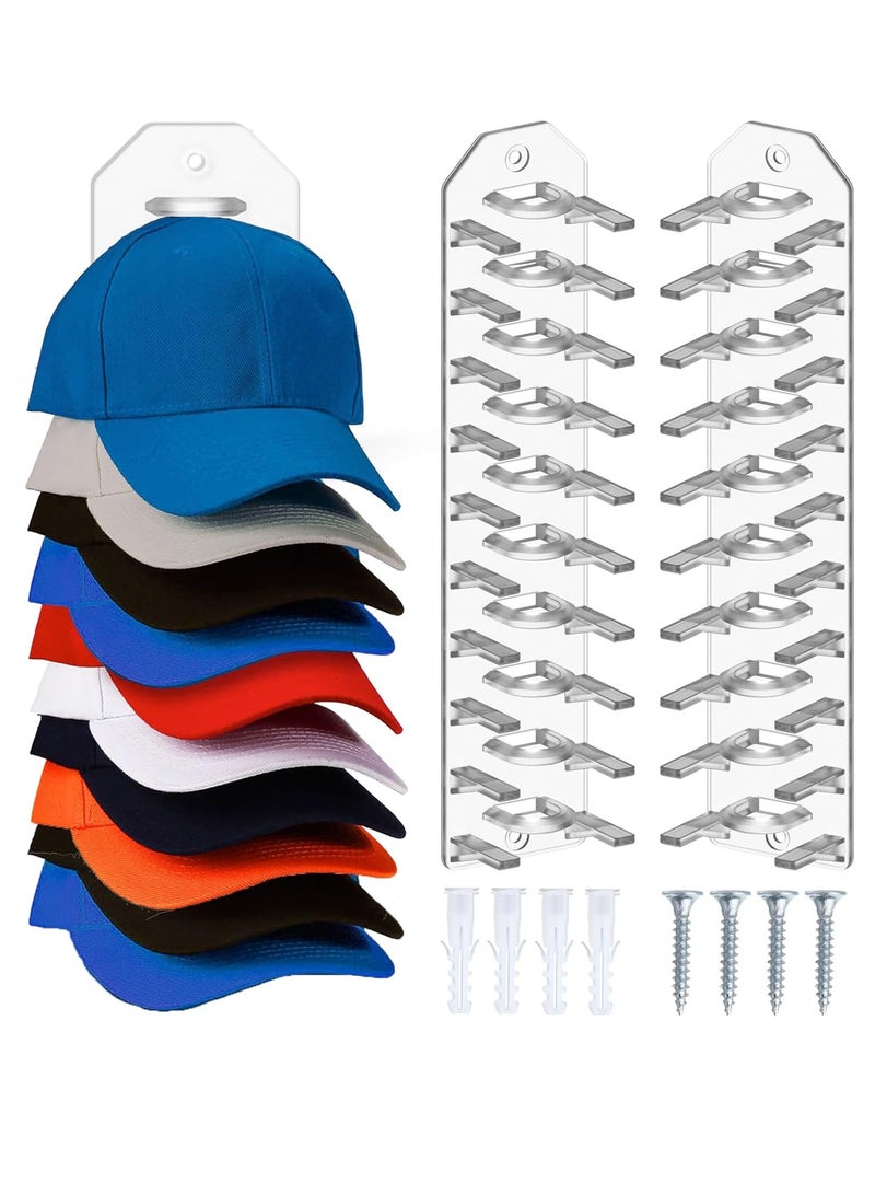2 Pack Hat Organizer for Baseball Caps,Hat Rack for Wall, Compact Hat Storage Display Holder,Hold Up to 20 Hats,Hat Hanger Strong Adhesive/Wall Drilled for Door,Bedroom,Closet - Image 1