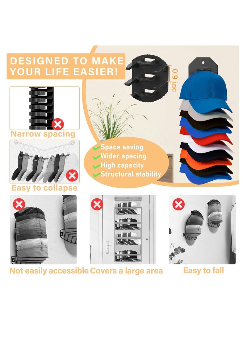 2 Pack Hat Organizer for Baseball Caps,Hat Rack for Wall, Compact Hat Storage Display Holder,Hold Up to 20 Hats,Hat Hanger Strong Adhesive/Wall Drilled for Door,Bedroom,Closet - Image 3