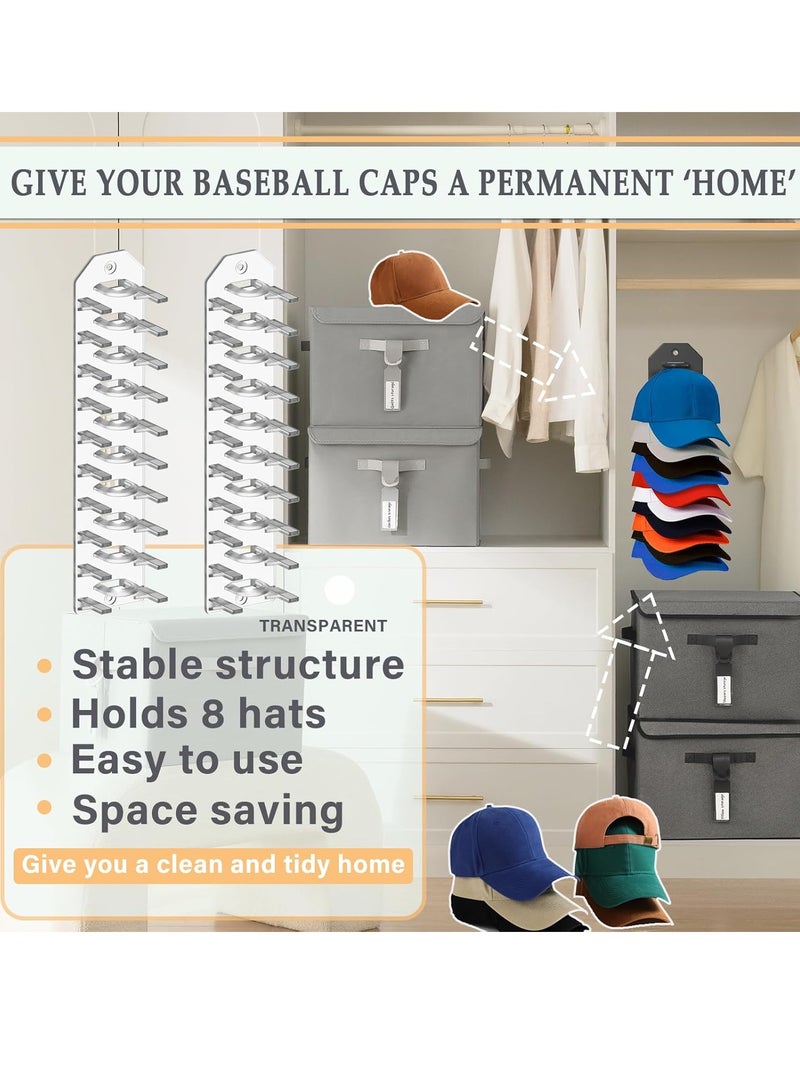 2 Pack Hat Organizer for Baseball Caps,Hat Rack for Wall, Compact Hat Storage Display Holder,Hold Up to 20 Hats,Hat Hanger Strong Adhesive/Wall Drilled for Door,Bedroom,Closet - Image 2