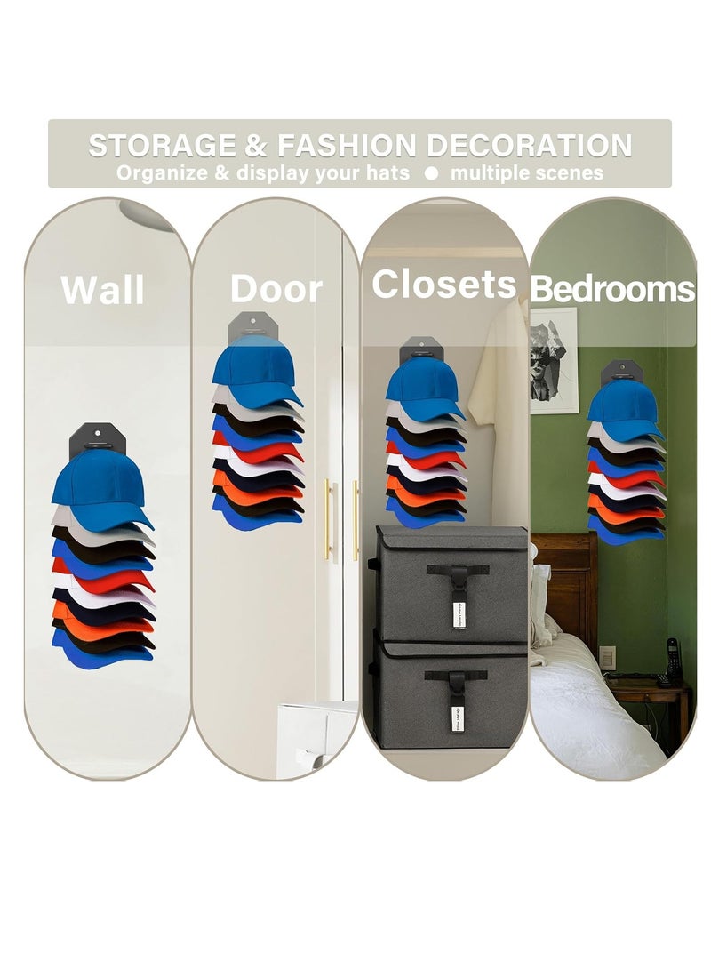2 Pack Hat Organizer for Baseball Caps,Hat Rack for Wall, Compact Hat Storage Display Holder,Hold Up to 20 Hats,Hat Hanger Strong Adhesive/Wall Drilled for Door,Bedroom,Closet - Image 4
