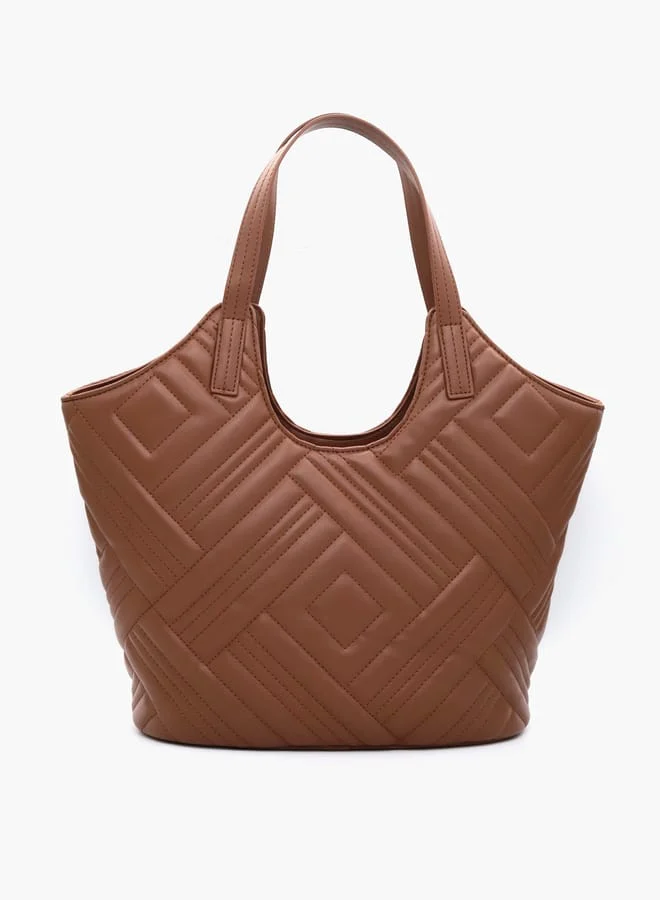 V Italia Quilted Tote Bag with Double Handle and Button Closure
