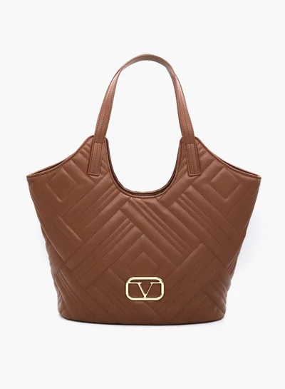 V Italia Quilted Tote Bag with Double Handle and Button Closure