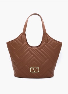 Quilted Tote Bag with Double Handle and Button Closure