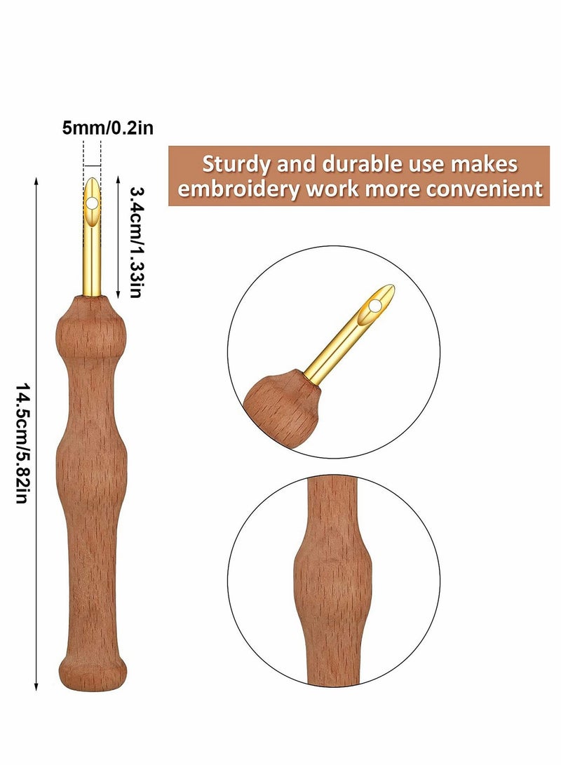 Excefore Punch Needle Embroidery Kits, Adjustable Rug Yarn Punch Needle, Wooden Handle Embroidery Pen, Needle Threader, Punch Needle Cloth for Embroidery Floss Cross Stitching Beginners - Image 3