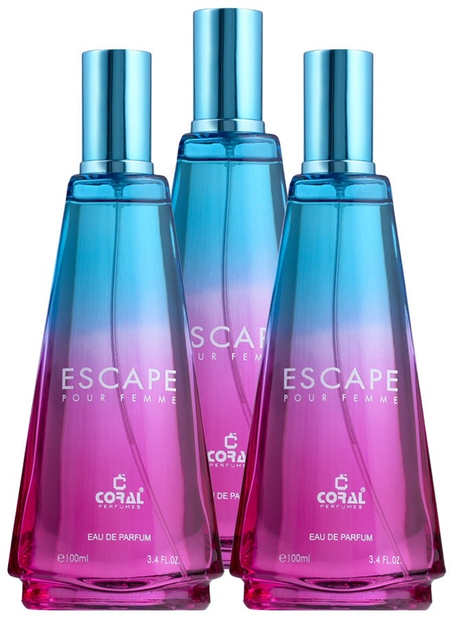 Coral Escape Pour Femme Perfume For Women - Pack of 3 x 100ML | Eau De Parfum | Long-Lasting Luxurious Perfume - Image 1