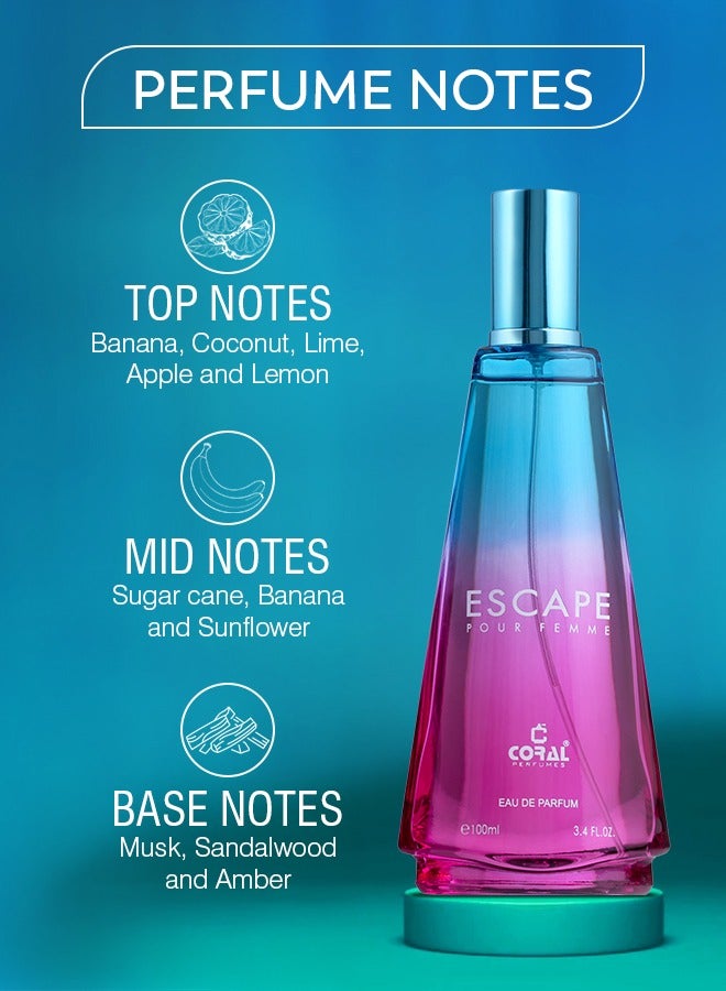 Coral Escape Pour Femme Perfume For Women - Pack of 3 x 100ML | Eau De Parfum | Long-Lasting Luxurious Perfume - Image 2