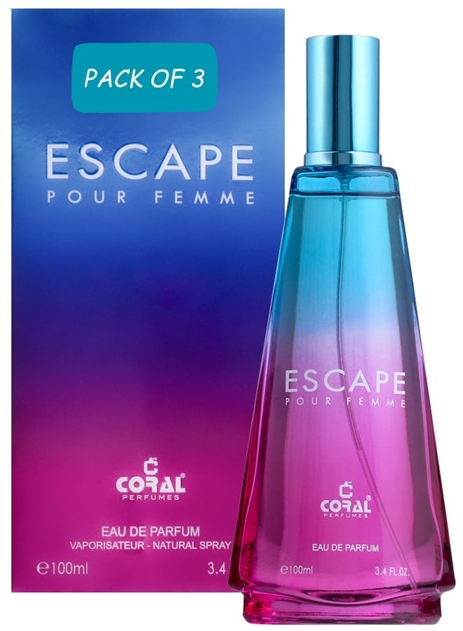 Coral Escape Pour Femme Perfume For Women - Pack of 3 x 100ML | Eau De Parfum | Long-Lasting Luxurious Perfume - Image 3