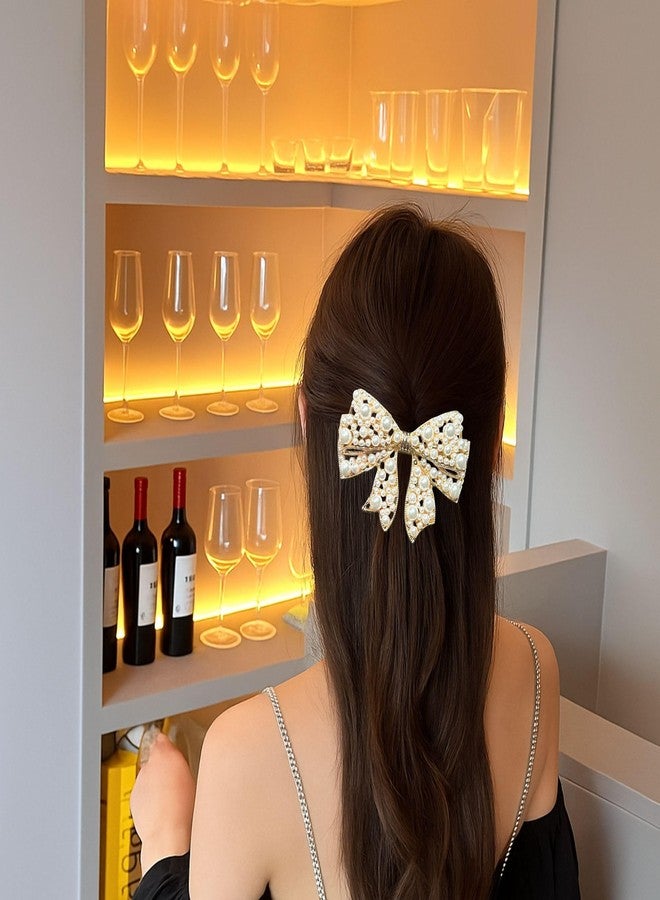 Luxelocks Pack of 2 pcs Elegant Pearl Bow Hair Clip, Gold-Toned Metal Frame, Decorative Hair Accessory for Special Occasions - Image 3