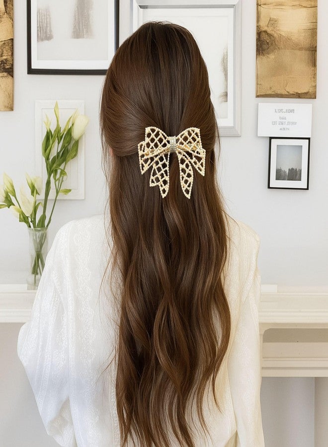 Luxelocks Pack of 2 pcs Elegant Pearl Bow Hair Clip, Gold-Toned Metal Frame, Decorative Hair Accessory for Special Occasions - Image 4