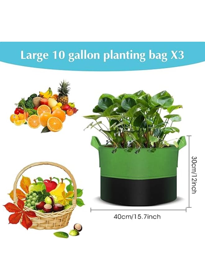 10 Gallon Fabric Potato Grow Bags with Non-Woven Vegetable Handles for Potatoes, Tomatoes, Flowers, Fruits 3 Pack - Image 3